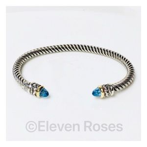 Alisa Sterling 18k Blue Topaz Cable Cuff Bracelet